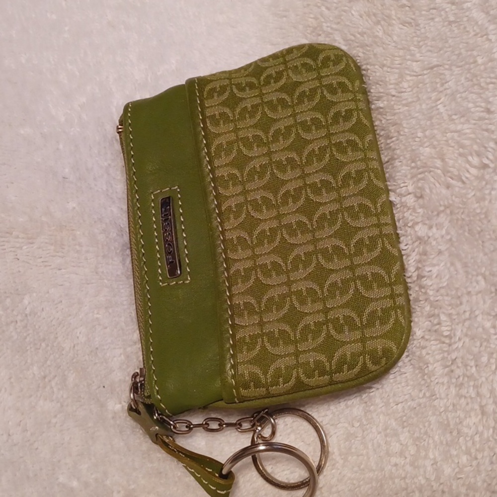Fossil wallet Keychain  green ID holder change purse